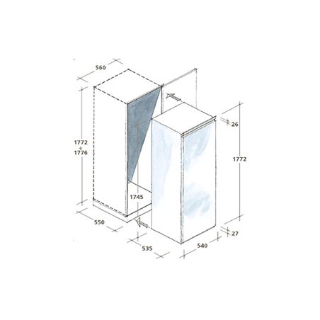 REFRIGERATEUR CONGELATEUR ENCASTRABLE 1 PORTE CANDY CLASSE F GLISSIÈRE  122CM HAUTEUR CFBO2150N