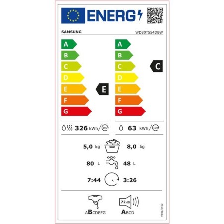 SAMSUNG Lave-linge séchant frontal WD80T554DBW