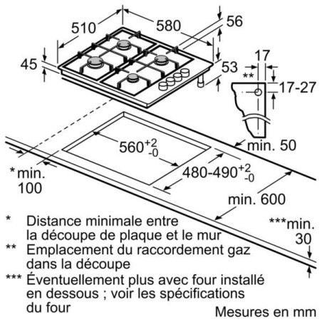 BOSCH Table de cuisson gaz PBP6B2B80