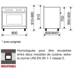 GE960CVBK2 Cuisinière mixte catalyse 90 x 60 cm noire/inox, Cuisson  produits – Glem Gas