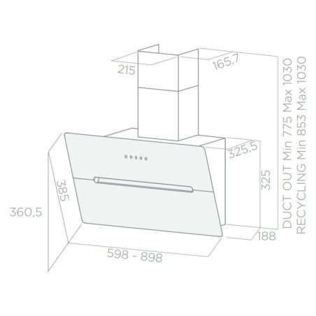 HOTTE-ELICA-WISE 60 WH EAN-POSE LIBRE-60 CM-INCLINEE-DEBIT MAX 691M3/H-NMBR VITESSE : 3+1-ECLAIRAGE LED 1,3W-