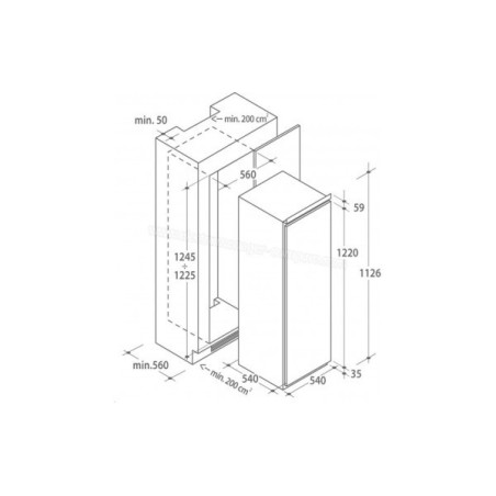 REFRIGERATEUR-CANDY-CIO225EE/N-ENCASTRABLE H122,5 x L56 x P55-ARMOIRE-1 PORTE-FROID STATIQUE-179 L-REFRIGERATEUR / CONGELATEUR-