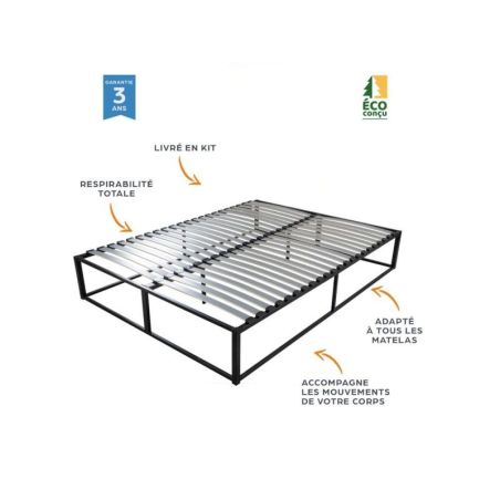 Pack Literie Cadre à lattes sur-élevé 30.5 cm 40 lattes 140x190 + Matelas Madère 140x190 24 cm 25Kg/m3 EBAC Pack_K27_140