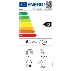 LAVE VAISSELLE POSE LIBRE BEKO13 couvert CLASS D 47DB TDFV16310S