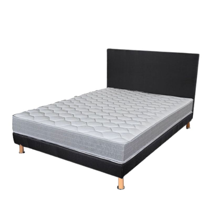 PACK LITERIE 140x190 NOIR : MATELAS MOUSSE + SOMMIER TAPISSIER + TETE DE LIT 140 + 4 PIEDS BOIS PACK_MadSr9_140