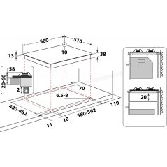 TABLE DE CUISSON ENCASTRABLE GAZ 4 FOYERS WHIRLPOOL 60 CM Encastrement 56x49 TGML660IX