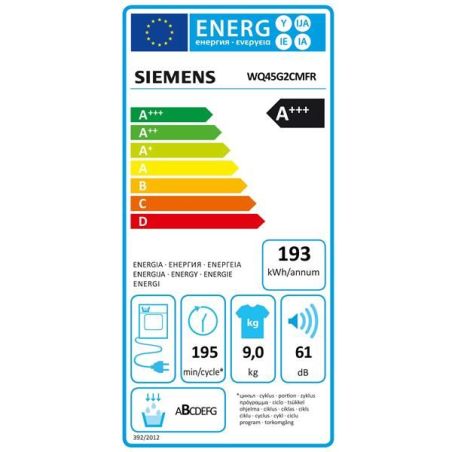 SECHE LINGE CONDENSATION POMPE A CHALEUR 9KG SIEMENS 15 programmes dont SmartFinish Tambour inox 112 litres avec éclairage LED  