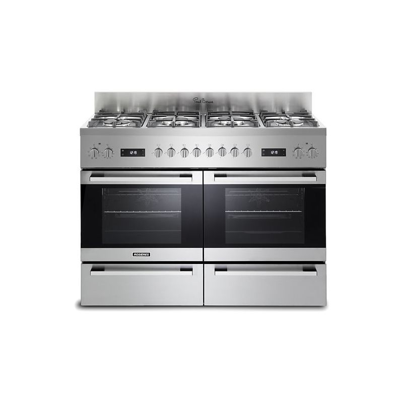 PIANO DE  CUISSON 120cm ROSIERES 6 FOYERS GAZ 2 double couronne 2 double bruleurs 2 fours Chaleur Pulsée/tournante RGM126D2X