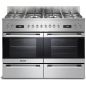 PIANO DE  CUISSON 120cm ROSIERES 6 FOYERS GAZ 2 double couronne 2 double bruleurs 2 fours Chaleur Pulsée/tournante RGM126D2X