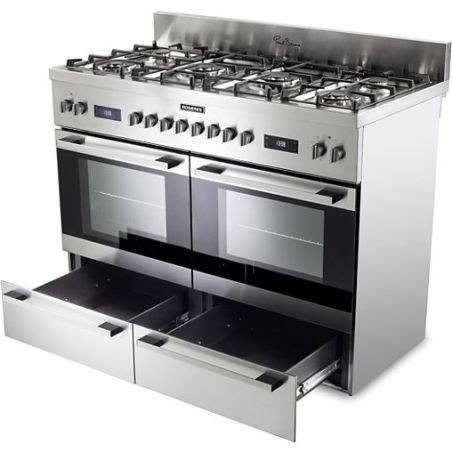 PIANO DE  CUISSON 120cm ROSIERES 6 FOYERS GAZ 2 double couronne 2 double bruleurs 2 fours Chaleur Pulsée/tournante RGM126D2X