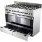 PIANO DE  CUISSON 120cm ROSIERES 6 FOYERS GAZ 2 double couronne 2 double bruleurs 2 fours Chaleur Pulsée/tournante RGM126D2X