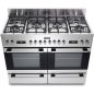 PIANO DE  CUISSON 120cm ROSIERES 6 FOYERS GAZ 2 double couronne 2 double bruleurs 2 fours Chaleur Pulsée/tournante RGM126D2X