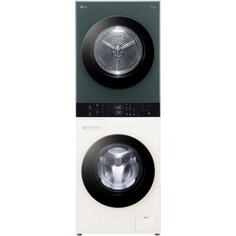 WASHTOWER COMBINE LAVE LINGE - SECHE LINGE POSE LIBRE 12kg/10kg LG COUL VERT/BEIGE TurboWash 360° ThinQ CLASS A F214WT8P