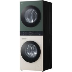 WASHTOWER COMBINE LAVE LINGE - SECHE LINGE POSE LIBRE 12kg/10kg LG COUL VERT/BEIGE TurboWash 360° ThinQ CLASS A F214WT8P